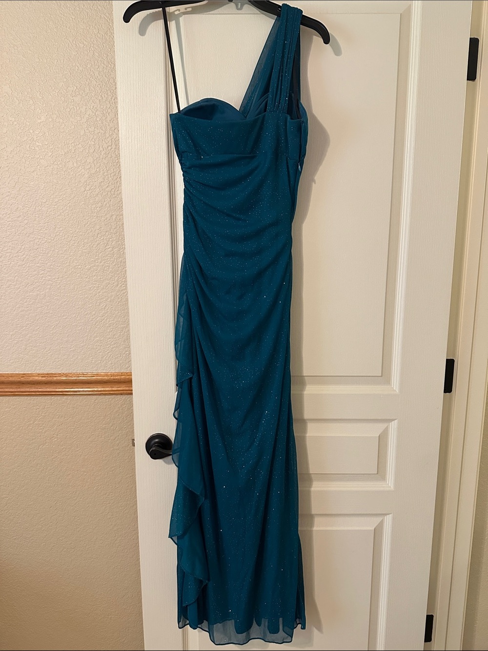 Blondie Nites Teal One-Shoulder Evening Gown